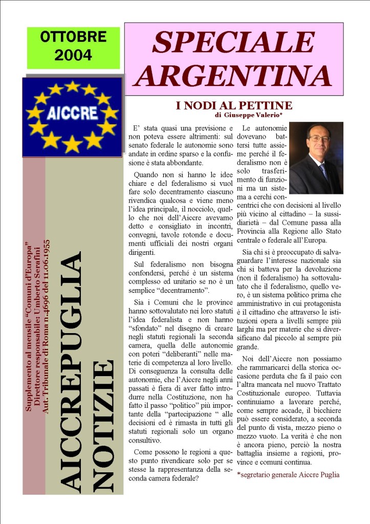 AICCREPUGLIA Notizie ottobre 2004