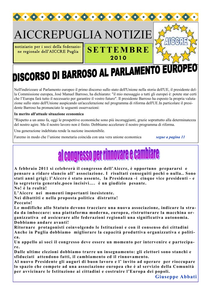 Notiziario Settembre 2010