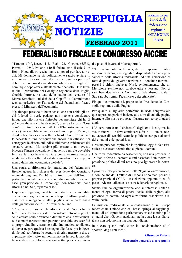NOTIZIARIO FEBBRAIO 2011