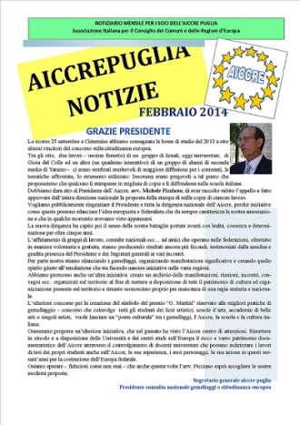 AICCREPUGLIA NOTIZIE FEBBRAIO 2014