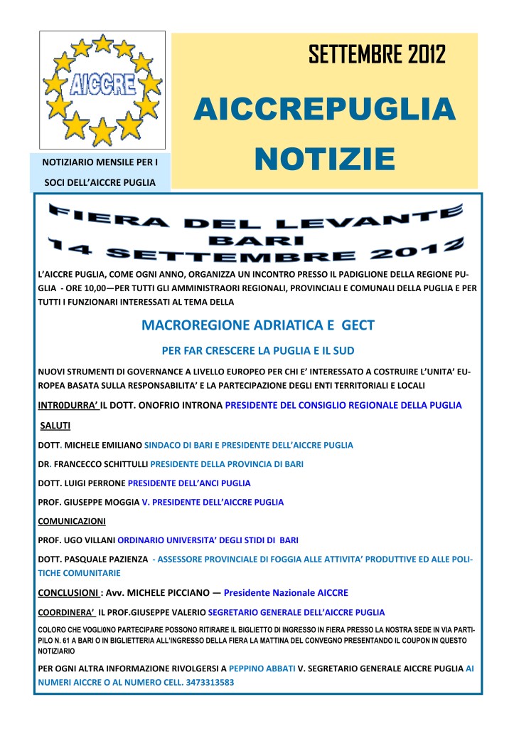 NOTIZIARIO SETTEMBRE 2012