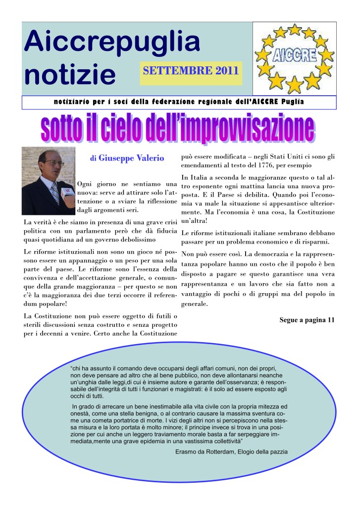 NOTIZIARIO SETTEMBRE 2011
