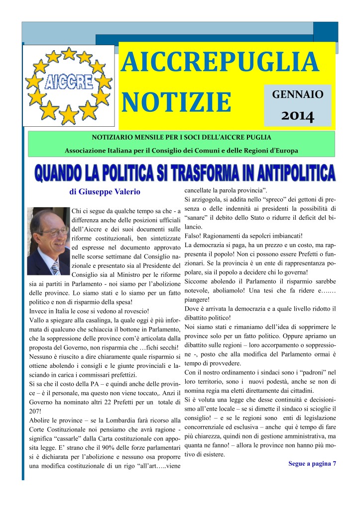 NOTIZIARIO GENNAIO 2014