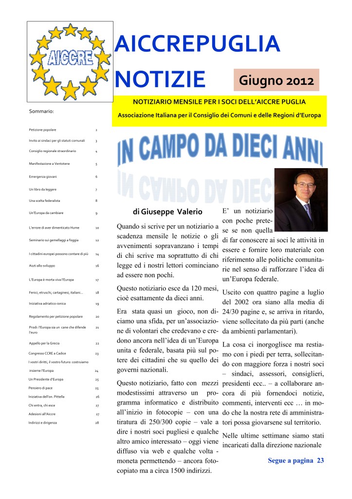 NOTIZIARIO GIUGNO 2012