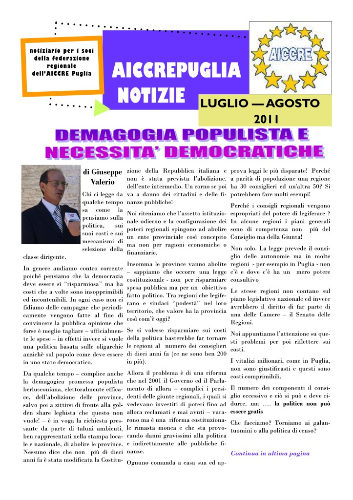 NOTIZIARIO LUGLIO-AGOSTO 2011