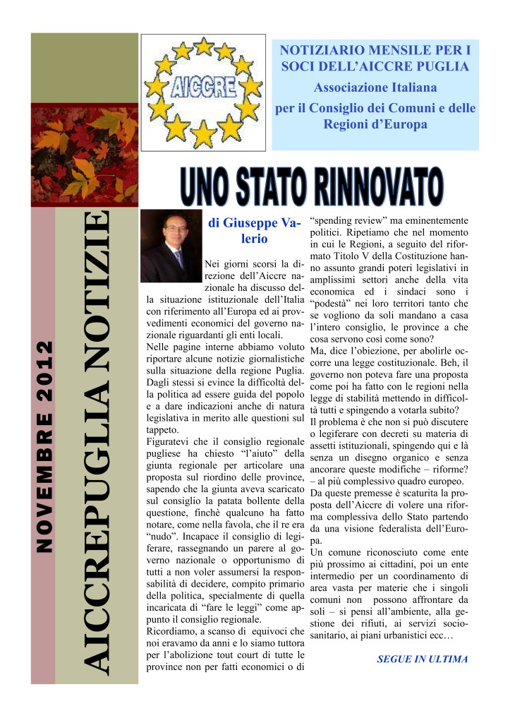 NOTIZIARIO NOVEMBRE N.1 2012