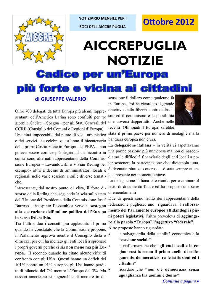 NOTIZIARIO OTTOBRE N.1 2012