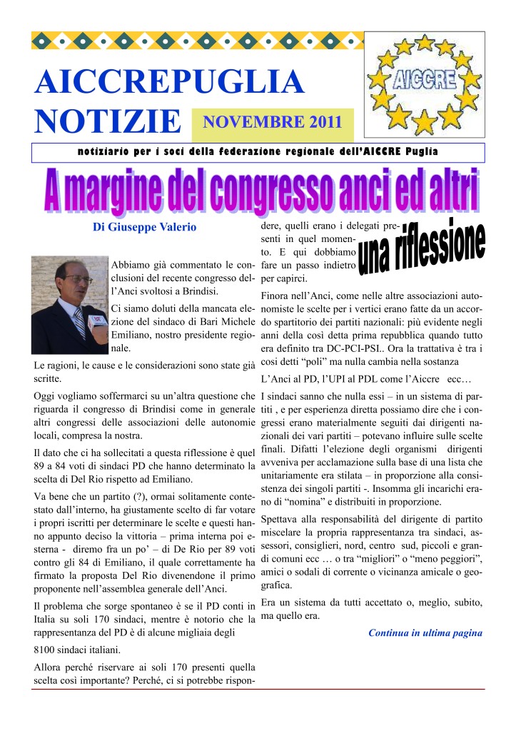 NOTIZIARIO NOVEMBRE 2011