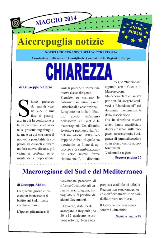 AICCREPUGLIA NOTIZIE MAGGIO 2014