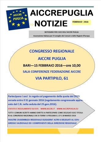 AICCREPUGLIA NOTIZIE FEBBRAIO 2016