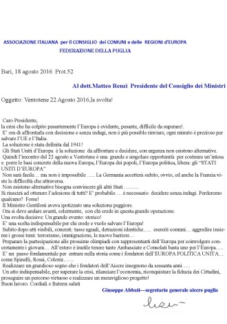 lettera al presiente renzi