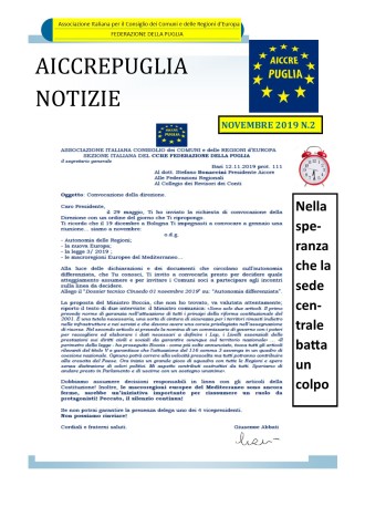 AICCREPUGLIA NOTIZIE DI NOVEMBRE 2019 N. 2