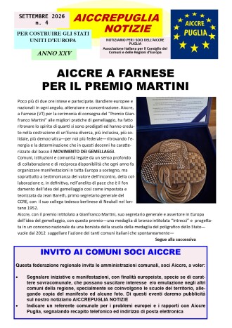 aiccrepuglia notizie di settembre 2026 - n. 4
